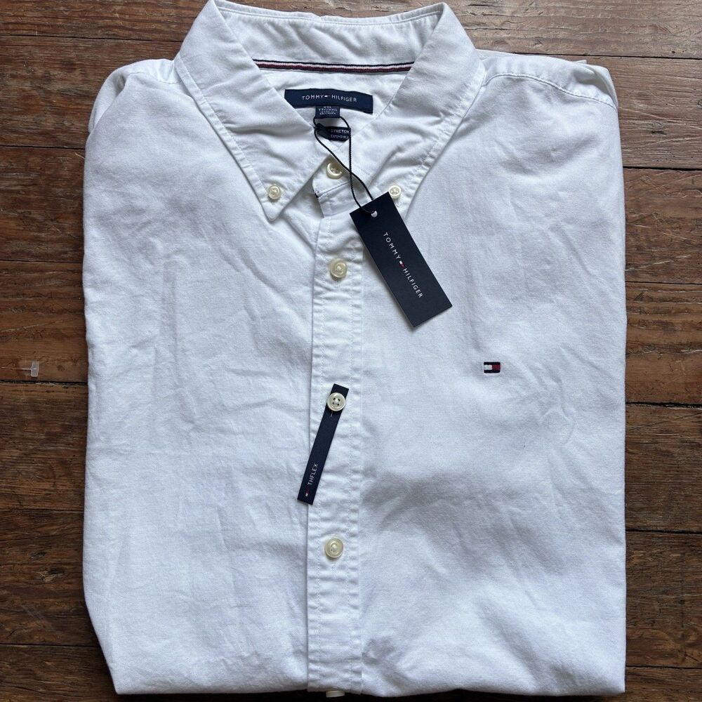 Tommy Hilfiger Shirt Mens XXLWhite Button Down Collar Short Sleeve Casual